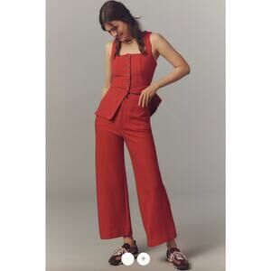 NWT Anthropologie Red The Colette Knit Crop Wide-Leg Pants by Maeve SZ 0